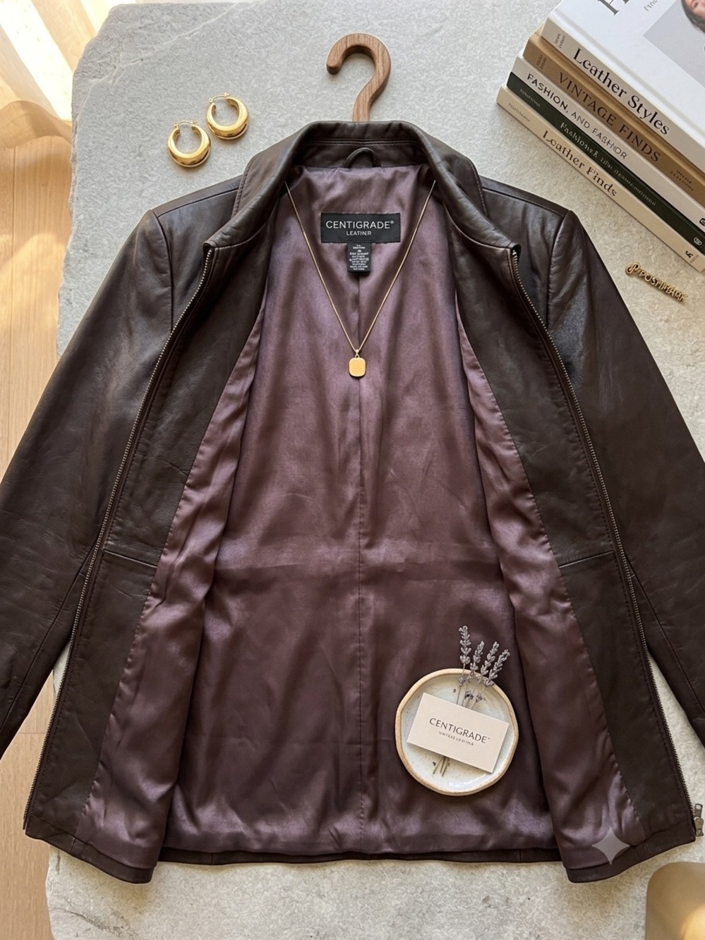 Women’s Centigrade Genuine Brown Leather Jacket (Size S) – Like New